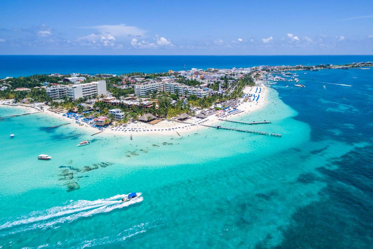 Isla Mujeres and Playa Norte from the air